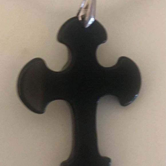 Black Obsidian gemstone cross pendant with wax cord necklace high quality - Picture 2 of 3